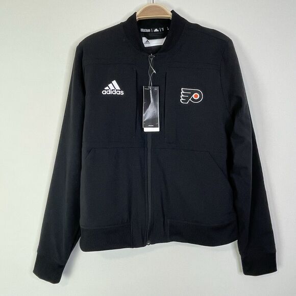Philadelphia Flyers Adidas Womens NHL Track Jacket Zip Fleece Lined Black Medium - Picture 1 of 8